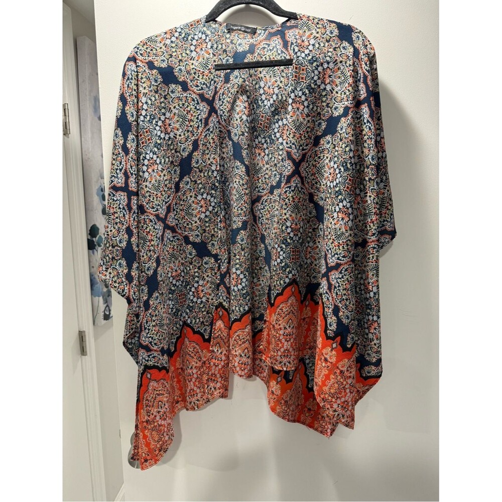 Hippie Chic Navy and Orange Printed Open Kimono